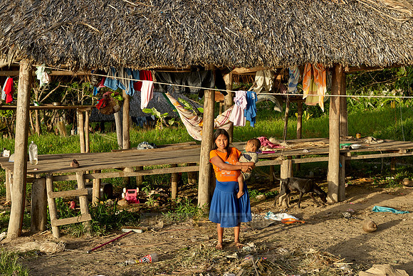 native people in wooden house on stilts of Warao indians