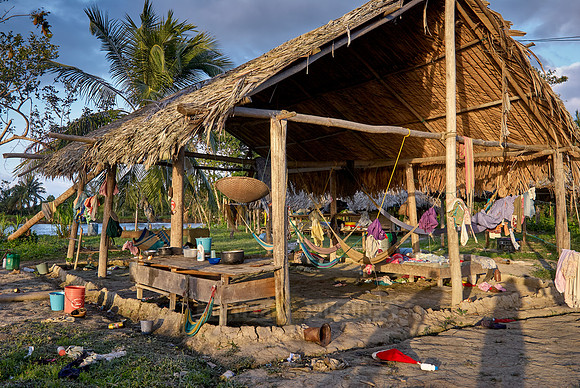 native people in wooden house on stilts of Warao indians