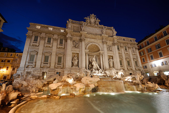 illuminated Trevi Fountain at night