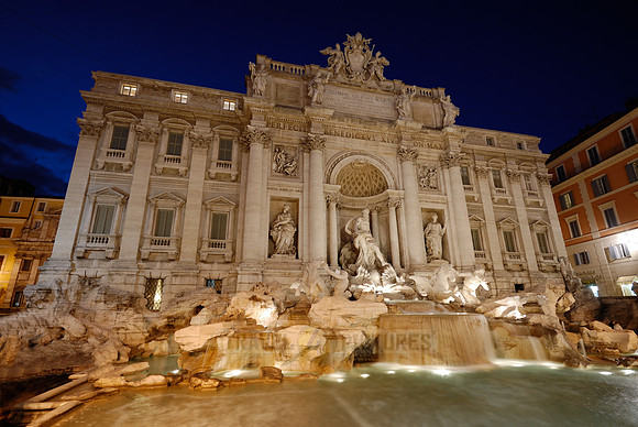 illuminated Trevi Fountain at night
