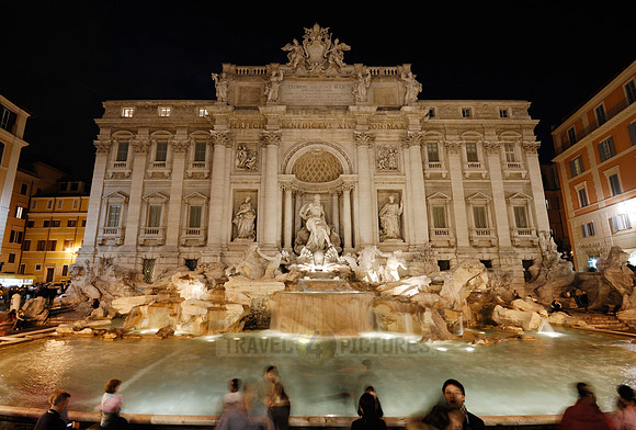 illuminated Trevi Fountain at night