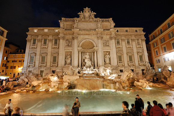 illuminated Trevi Fountain at night