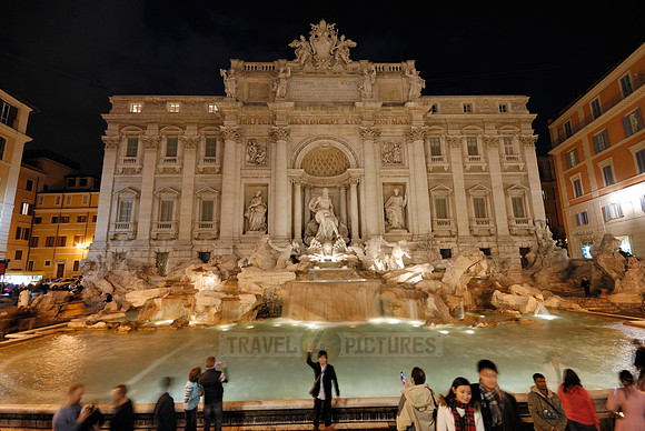 illuminated Trevi Fountain at night