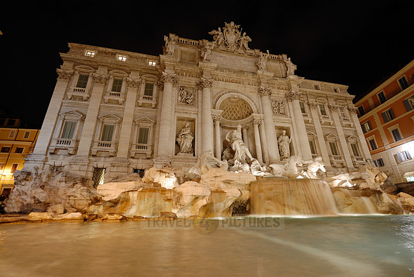 illuminated Trevi Fountain at night