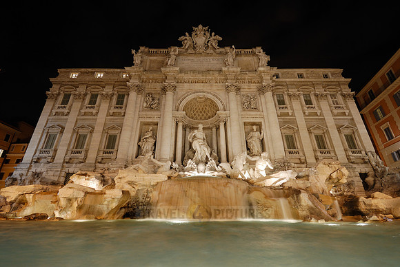 illuminated Trevi Fountain at night