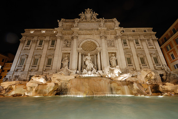 illuminated Trevi Fountain at night