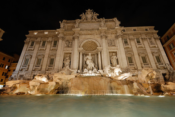 illuminated Trevi Fountain at night