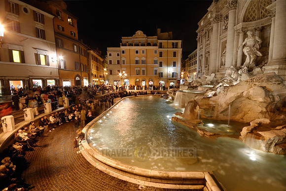 illuminated Trevi Fountain at night