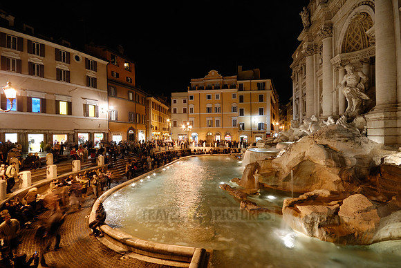 illuminated Trevi Fountain at night