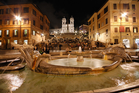 night shot Spanish Steps and Fontana della Barcaccia