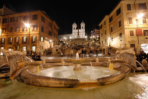 night shot Spanish Steps and Fontana della Barcaccia