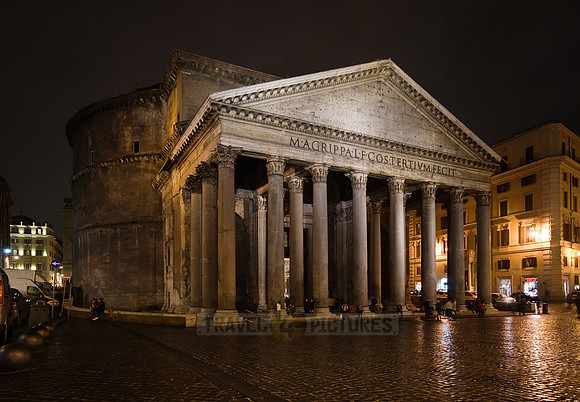 illuminated Pantheon at night