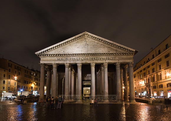 illuminated Pantheon at night