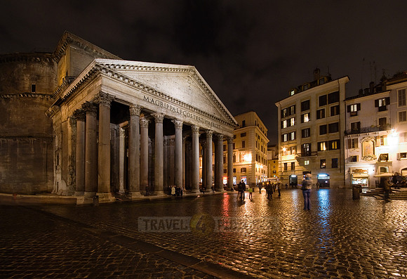 illuminated Pantheon at night