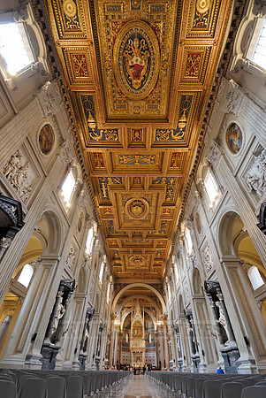 the ceiling with baroque ornamentation of Basilica of St. John Lateran
