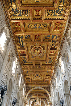 the ceiling with baroque ornamentation of Basilica of St. John Lateran