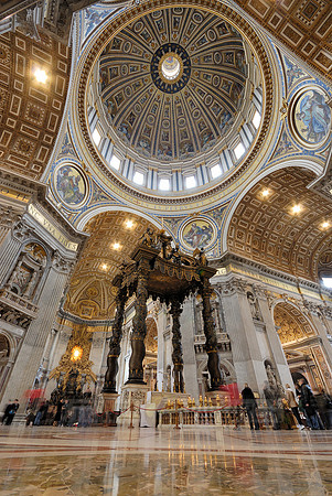 pope altar with Bernini's baldacchino and dome