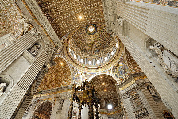 pope altar with Bernini's baldacchino and dome
