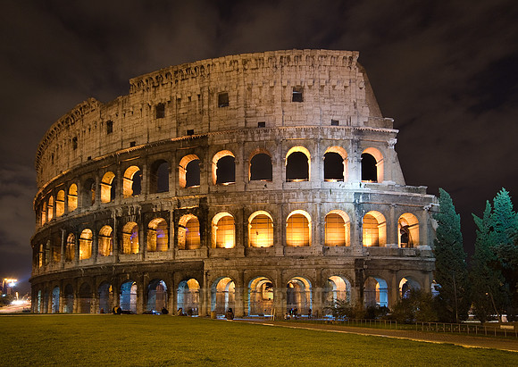 illuminated Colosseum at night