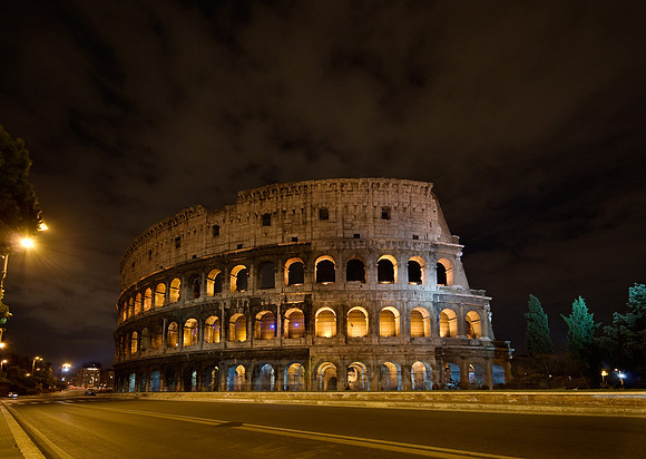 illuminated Colosseum at night