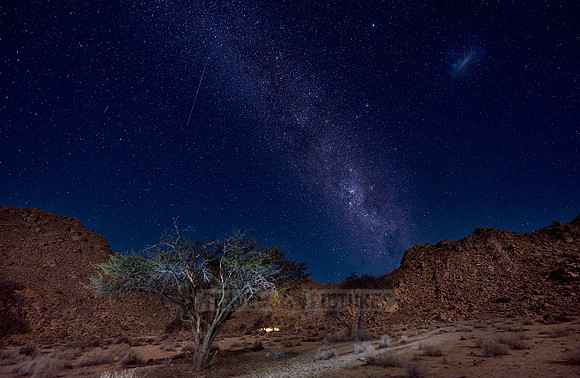night shot with milky way and tree in desert landscape of Geisterschlucht