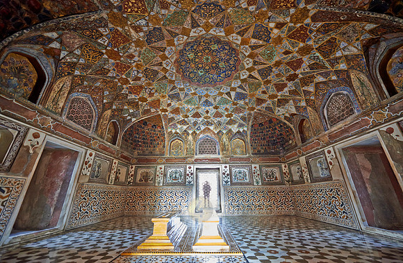 interior shot of brilliant decorated walls and ceiling