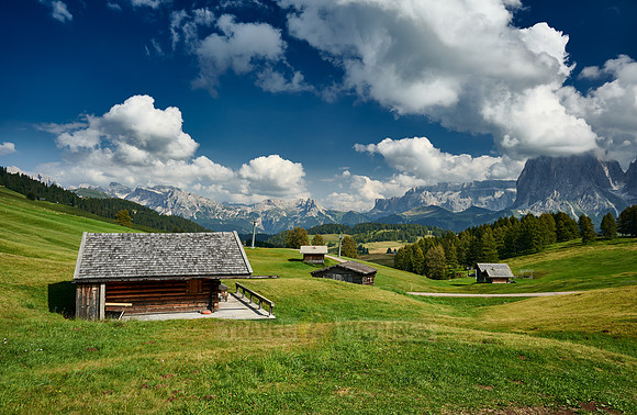 Seiser Alm mit Blick auf Langkofel und Sella Gruppe |Alpe di Siusi with view on  Langkofel and Sella group|