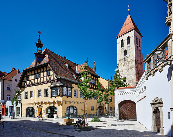 Bachfischer tea house and church tower of the Collegiate Monastery of our Lady of the Old Chapel