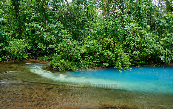 the confluence of two rivers the blue river Rio Celeste is formed