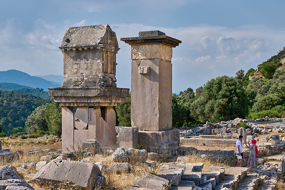 Sarcophagus and Harpy Pillar in ruins of ancient city Xanthos
