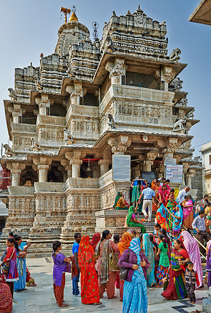 indian women with colorful clothes at Jagdish Temple