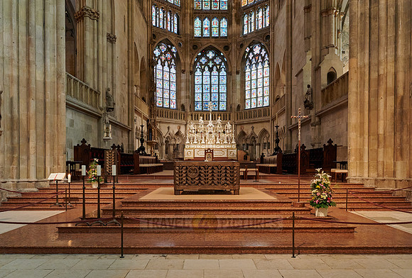 Altar and stained glass windows of Dom St. Peter cathedral