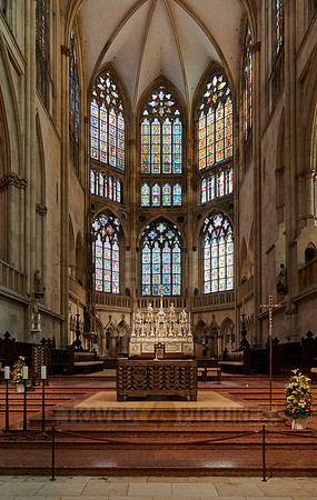 Altar and stained glass windows of Dom St. Peter cathedral