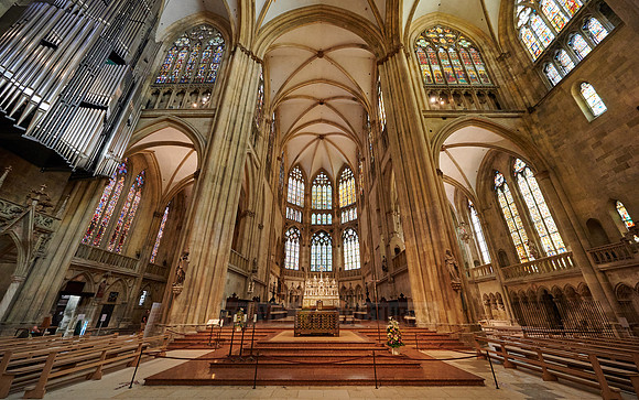Altar and stained glass windows of Dom St. Peter cathedral
