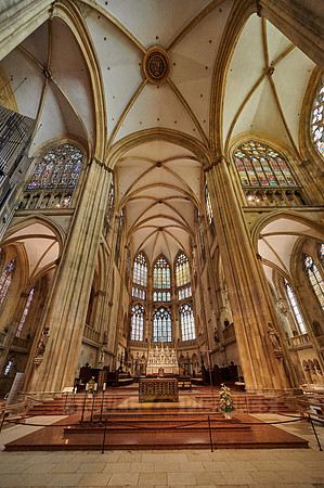 Altar and stained glass windows of Dom St. Peter cathedral