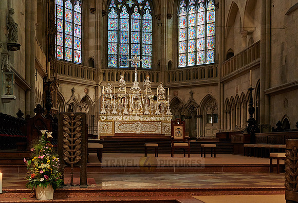 Altar and stained glass windows of Dom St. Peter cathedral