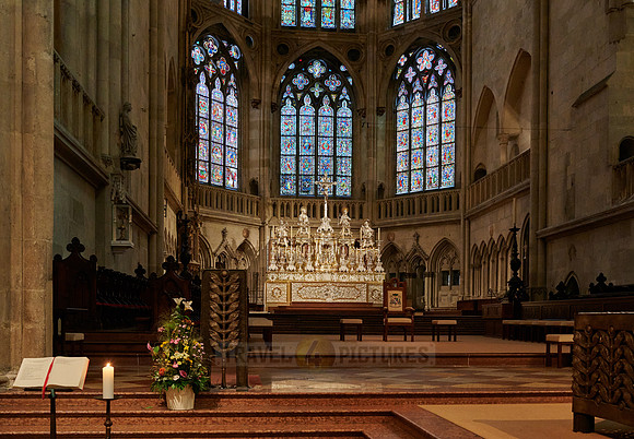 Altar and stained glass windows of Dom St. Peter cathedral