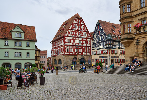 Two half-timbered houses at market square of Rothenburg ob der Tauber