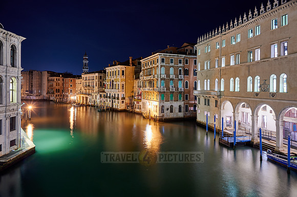 Night shot of the Grand Canal from the Rialto Bridge