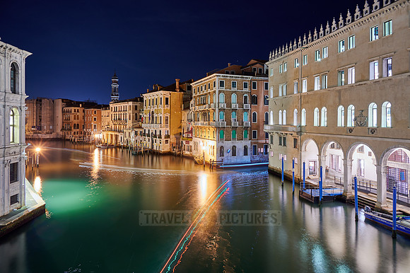 Night shot of the Grand Canal from the Rialto Bridge