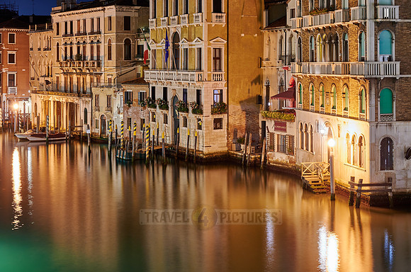 Night shot of the Grand Canal from the Rialto Bridge