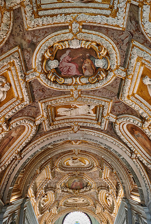 Ceiling painting and stucco in staircase Scala D'Oro, Doge's Palace