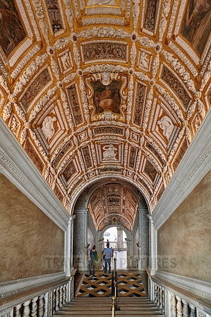 Ceiling painting and stucco in staircase Scala D'Oro, Doge's Palace