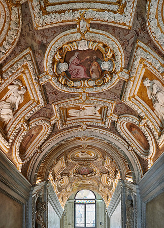 Ceiling painting and stucco in staircase Scala D'Oro, Doge's Palace
