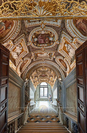 Ceiling painting and stucco in staircase Scala D'Oro, Doge's Palace