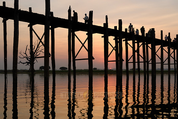 sunset over U Bein Bridge of Mandalay