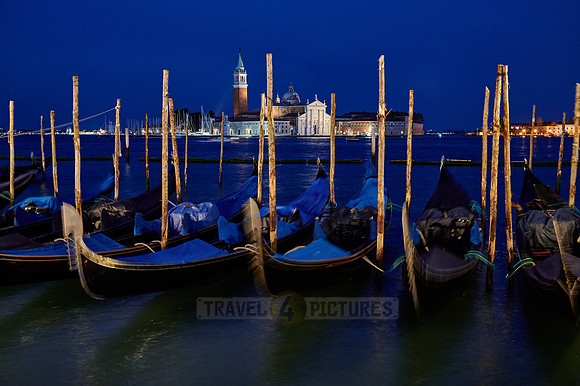 night shot gondolas with San Giorgio Maggiore in the background