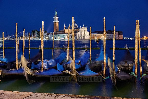 night shot gondolas with San Giorgio Maggiore in the background