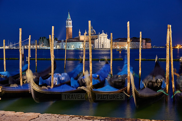 night shot gondolas with San Giorgio Maggiore in the background