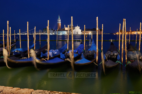 night shot gondolas with San Giorgio Maggiore in the background